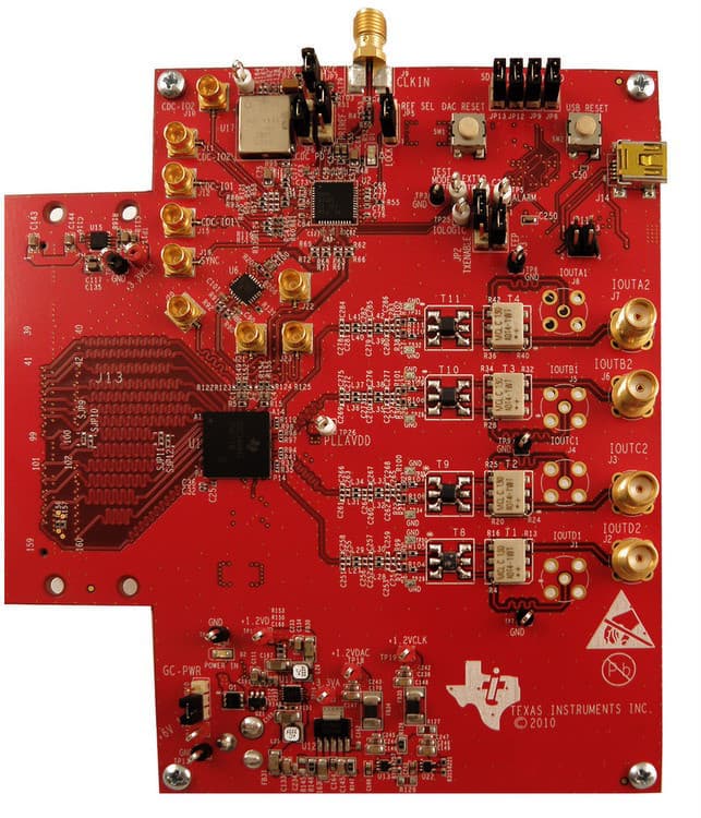 DAC34H84EVM, Evaluation Board using DAC34H84, 4-channel, 32-bit, 1.25 GSPS Digital-to-Analog Converter