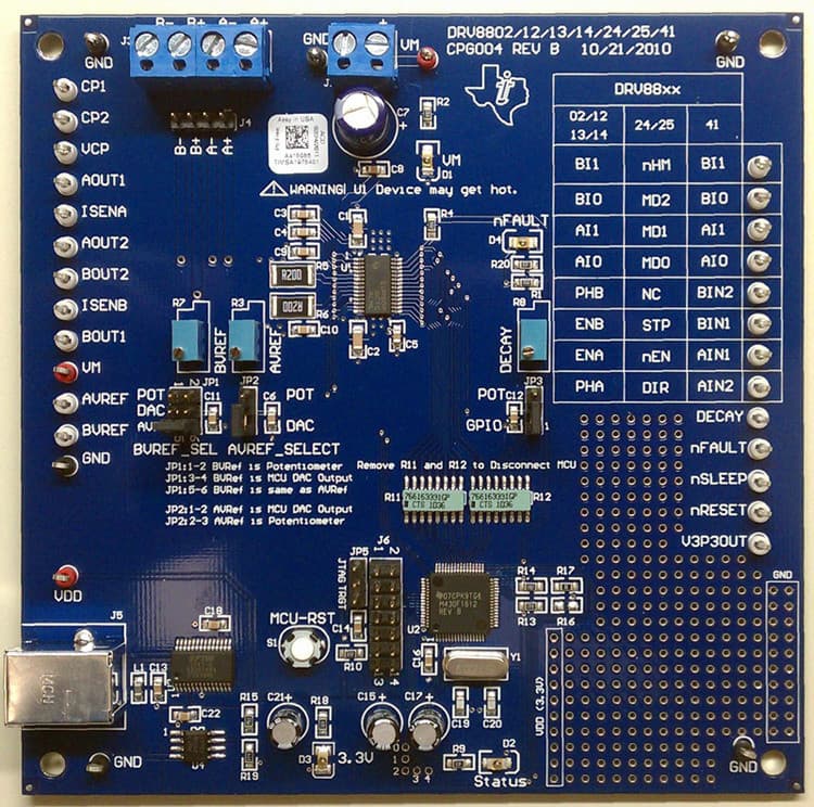 DRV8802EVM, Evaluation Board based on DRV8802 Dual H-Bridge Motor Driver with on chip indexer