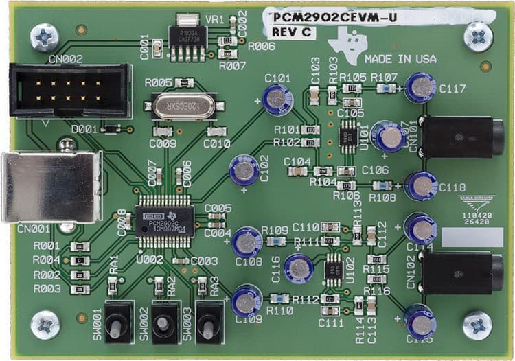 PCM2900CEVM-U, Evaluation Board Featuring PCM2900C device, a bus-powered USB codec without an S/PDIF interface