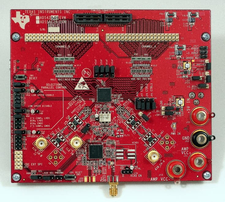 ADS4245EVM, Evaluation Board for ADS4245 device, dual channel 14-bit 125 MSPS analog to digital converter