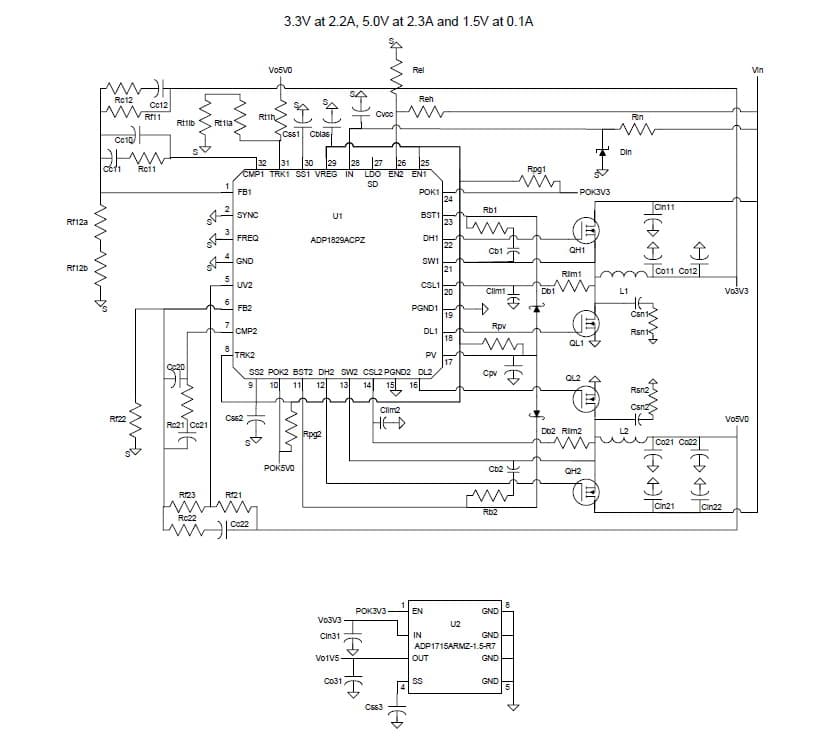 ADP1829 PWM buck controller uses 15.2 V to 16.8 V for the input voltage