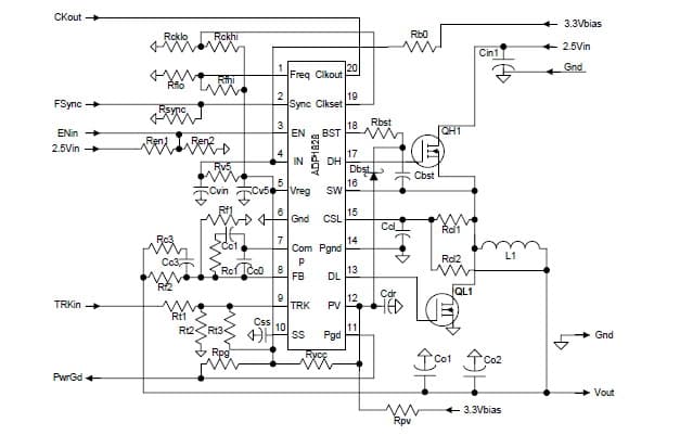 ADP1828 PWM buck controller uses 10.8 V to 13.2 V for the input voltage