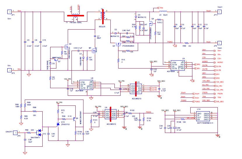 ADP1043A Active-Clamp forward Converter with the output of 18 V/6A DC from a -34 V to -60 VDC input