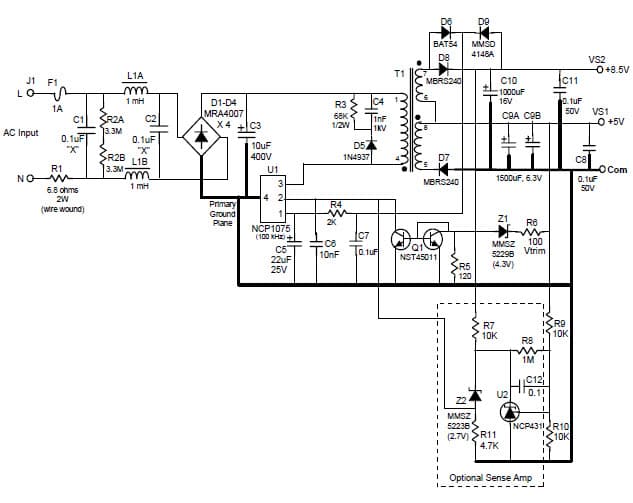 Non-Isolated, 8 Watt Dual Output, Off-line Power Supply