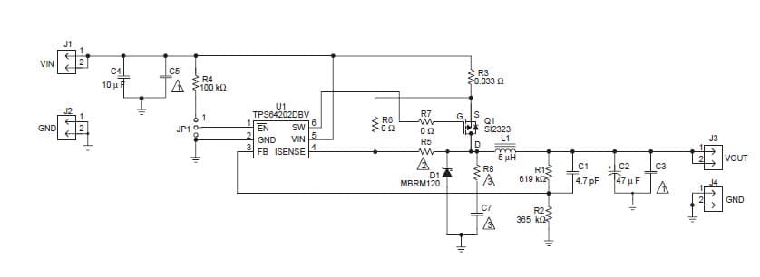 TPS64202EVM-023, Evaluation Board using a TPS64202 non-synchronous buck controller