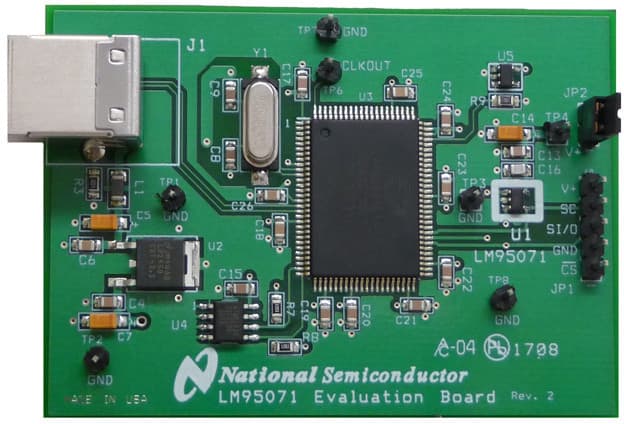 LM95071EVAL, Evaluation Board Using LM95071 SPI/MICROWIRE 13-Bit Plus Sign Temperature Sensor