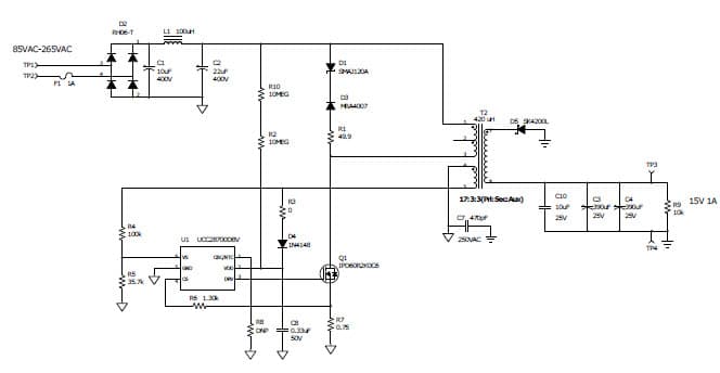 PMP8977, Primary-Side Regulated Flyback with 85-265VAC Input,(15V @ 1A)