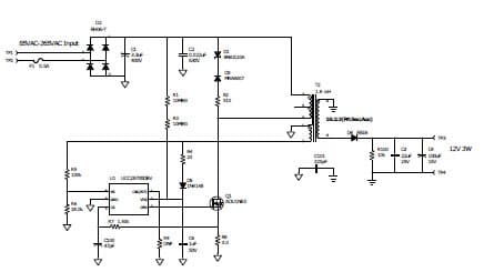 PMP8869, Primary-Side Regulated Flyback with 85-265VAC Input,(12V @ 3W)