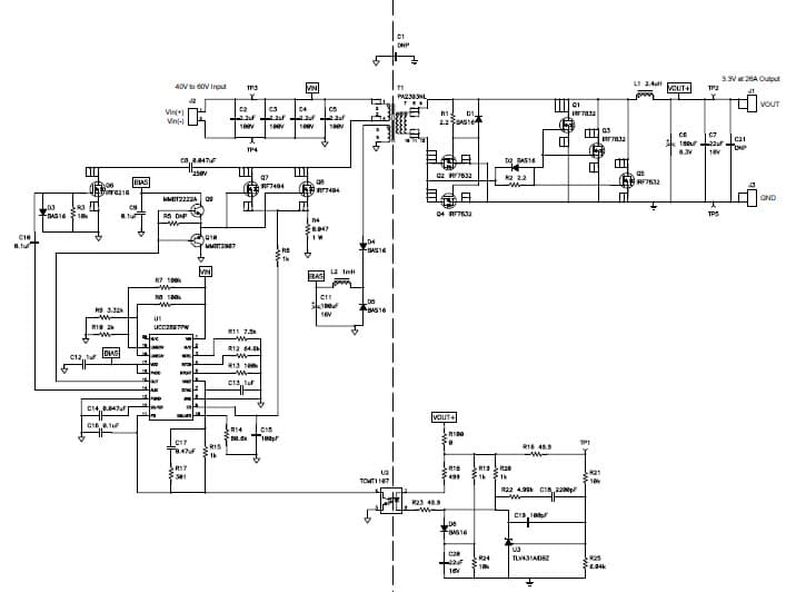 PMP3017, 40V to 60V Active Clamp forward 3.3V@26A