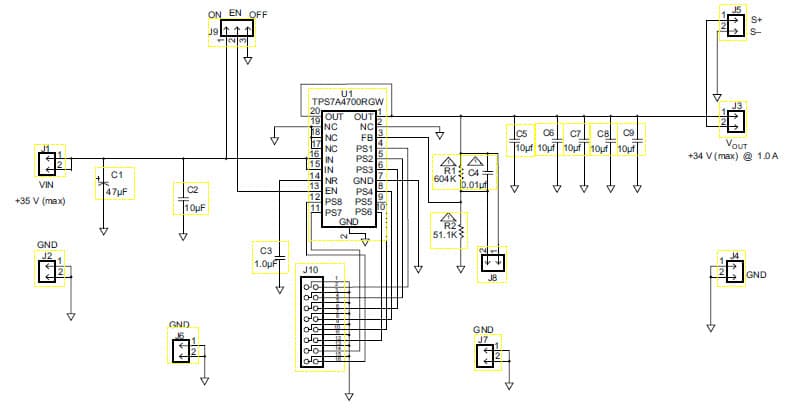 TPS7A4700EVM-094, Evaluation Module using TPS7A4700 a low-dropout LDO linear regulator