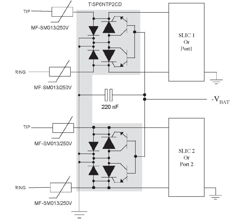 Dual or multiport Protecting Legerity Subscriber Line Interface Circuits for Telcordia GR-1089-CORE intra-building