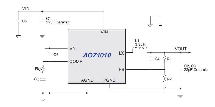 AOZ1010-EVA-8.0V, Evaluation Board using AOZ1010 DC-DC single step down converter