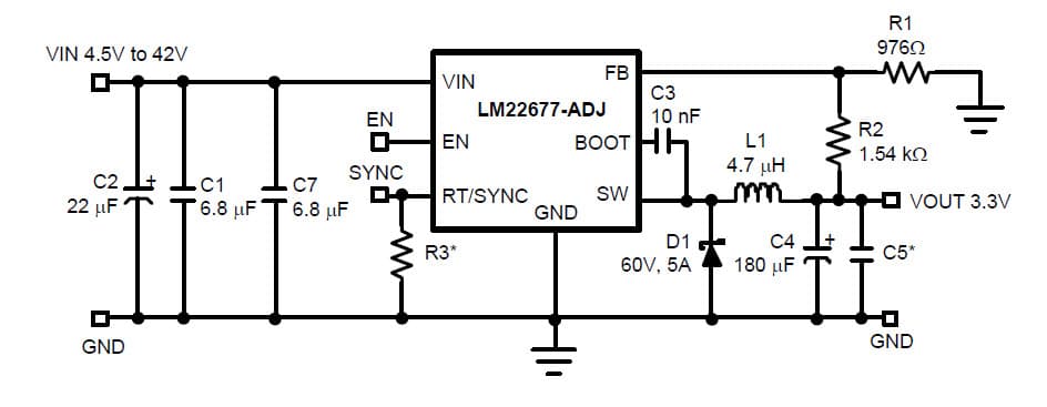 LM22677EVAL, Evaluation Board using LM22677 DC/DC Step-Down Voltage Regulator