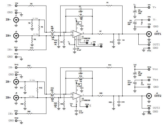 DC417B, Demo Board using LT1806CS8 Multi-Footprint Single Op-Amp Prototyping