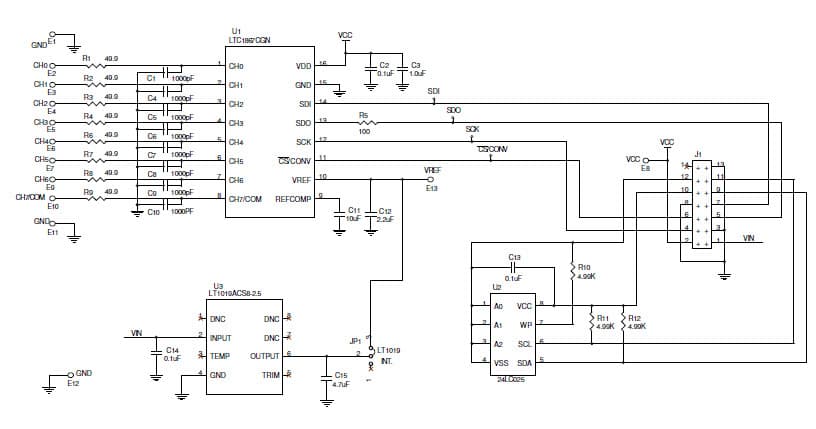 DC806A, Demo Board using LTC1867 Octal, 16-Bit, 200 KSPS Analog to Digital Converter