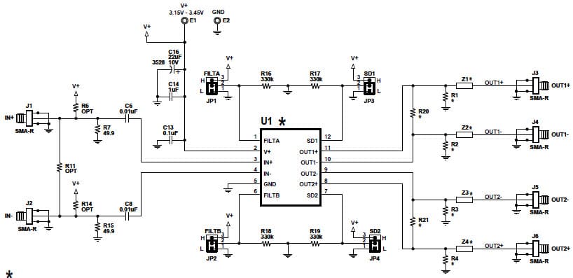 DC1765A-B, Demo Board using LTC6957-2 low phase noise, dual LVDS, output buffer/driver/logic converter