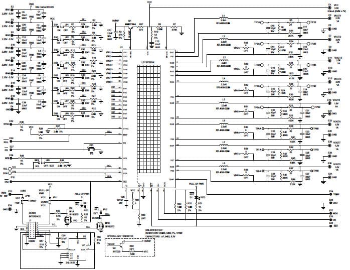 DC1921A, Demonstration Board based on LTC3375EUK 8-Channel Programmable Parallelable, Synchronous Buck Regulator