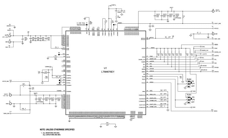 DC1811A, Demonstration Board using LTM4676EY dual output, high efficiency, high density, step-down micro module regulator