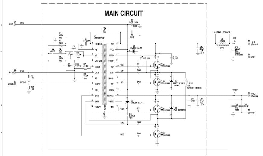 DC957A, Demonstration Board using LTC3785, 3.3V, 3.0A high efficiency synchronous buck-boost converter