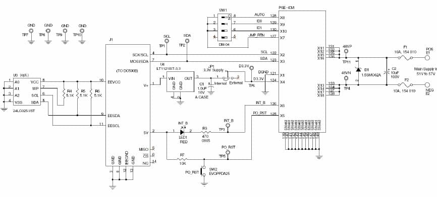 DC1420A, Demonstration Board using LTC4266 quad power sourcing equipment PSE controller chip from Linear Technology