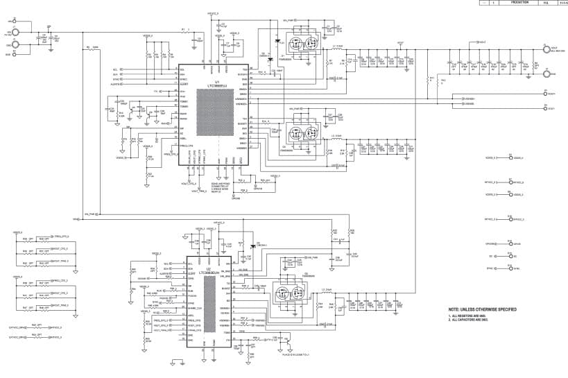 DC2052A, Demo Board using LTC3880EUJ 3-phase step-down DC-DC controller with power system management