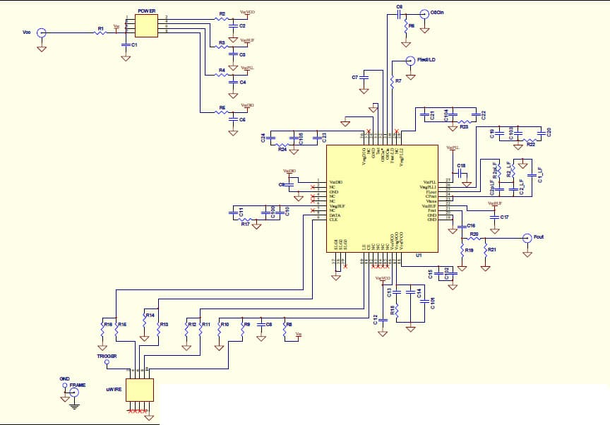 LMX2531LQ1415EFPEB, Evaluation Board using LMX2531LQ1415E high performance frequency synthesizer system with integrated VCO