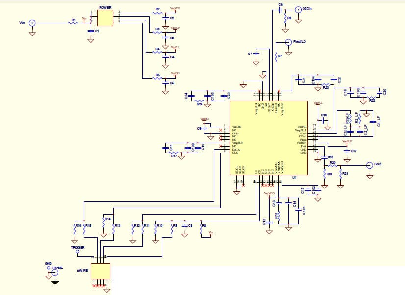 LMX2531LQ1500EFPEB, Evaluation Board using LMX2531LQ1500E high performance frequency synthesizer system with integrated VCO