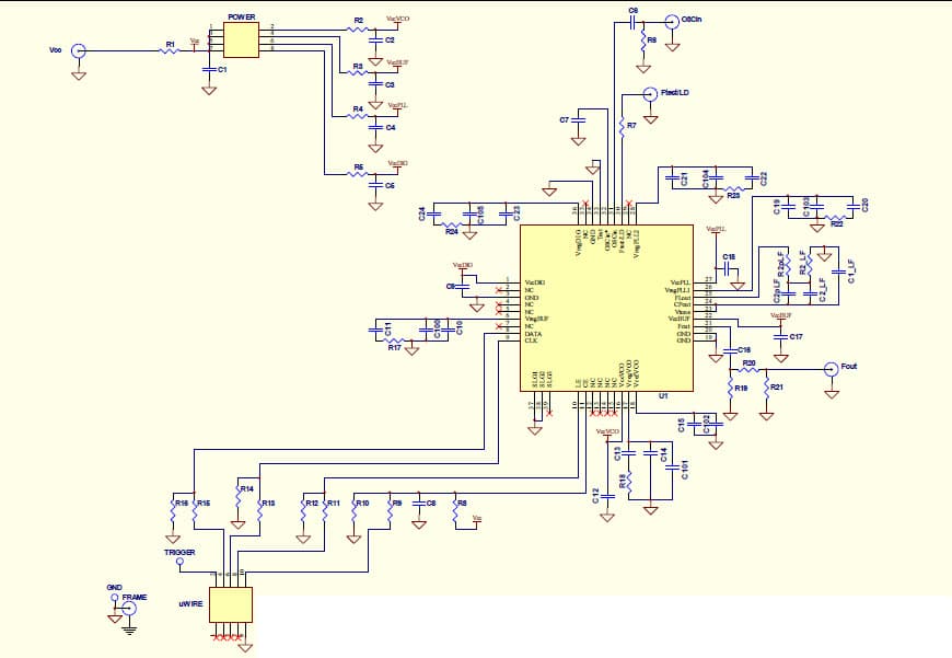 LMX2531LQ1650EFPEB, Evaluation Board using LMX2531LQ1650E high performance frequency synthesizer system with integrated VCO