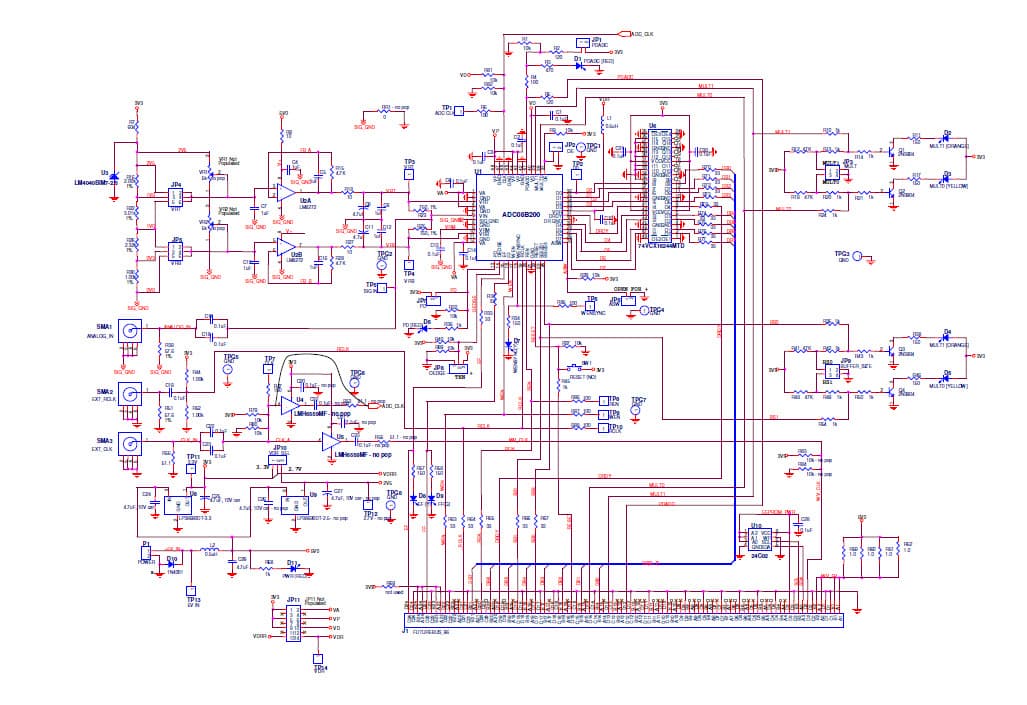 ADC08B200EB, Evaluation Board using ADC08B200, 8-bit, 200 MSPS Analog-to-Digital Converter with capture buffer