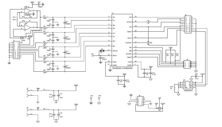 ADS8361EVM, Evaluation Board using ADS8361, 4-channel, 500 kSPS, 16-bit simultaneous sampling Analog-to-Digital Converter