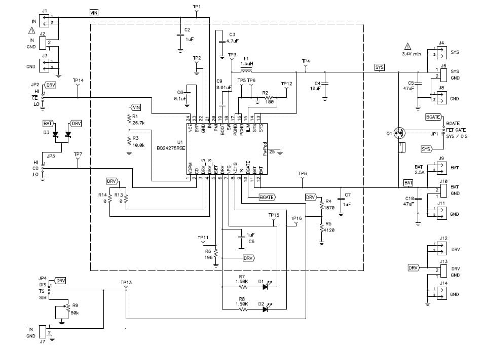 BQ24278EVM-759, Evaluation Board using BQ24278 single cell Li-Ion battery charger PWM controller, buck charger