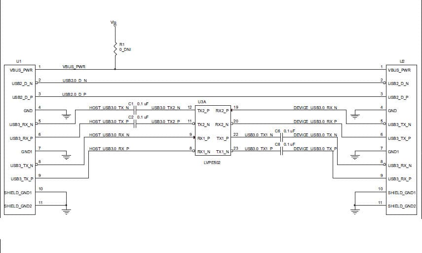 SN65LVPE502CPEVM, Evaluation Board using SN65LVPE502CP dual channel, single lane USB 3.0 re-driver and signal conditioner