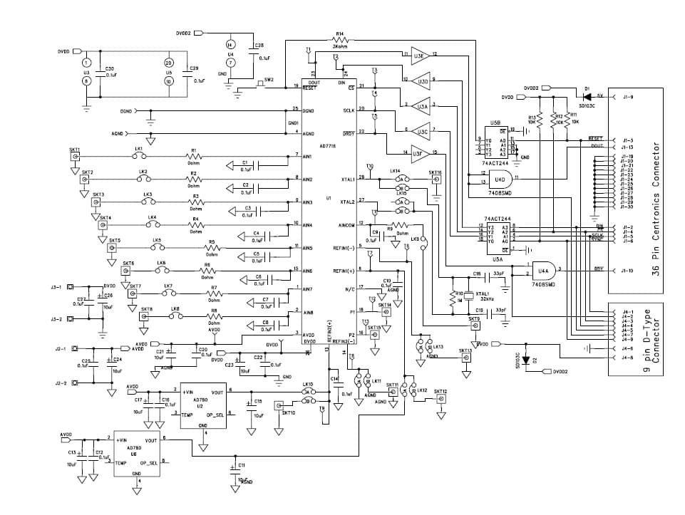 EVAL-AD7718EBZ, Evaluation Board using AD7718, 8/10-channel, 24-bit sigma delta Analog to Digital Converter