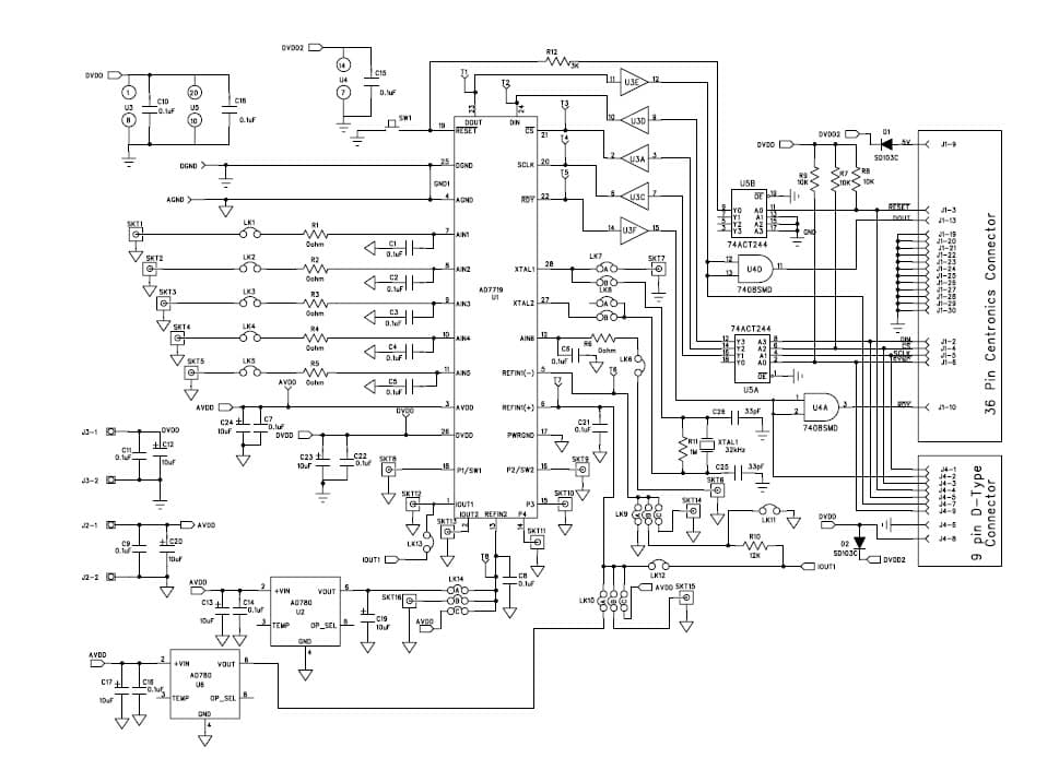 EVAL-AD7719-EB, Evaluation Board using AD7719, 24-Bit, dual sigma delta Analog to Digital Converter