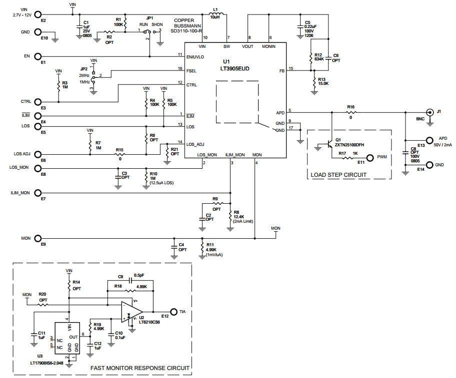 DC1956A, Demonstration Board using LT3905 Boost DC/DC Converter with APD Current Monitor