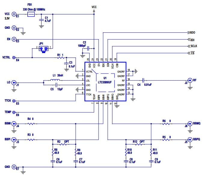 DC2091A, Demo Board for the LTC5599, 30MHz to 1300MHz Low Power Direct Quadrature Modulator