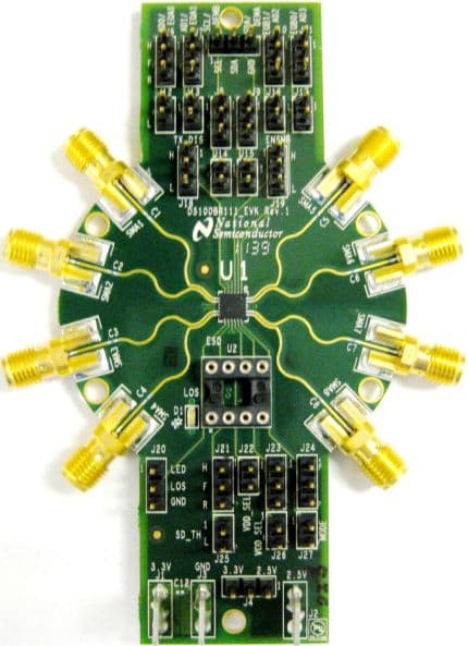 DS100BR111EVK/NOPB, SMA Evaluation Kit provides a complete high band-width platform for the DS100BR111 Ultra Low Power 10.3-Gbps, 2-Channel Repeater