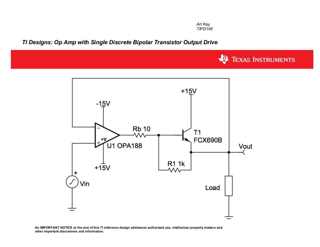 TIPD146, Op-Amp with Single Discrete Bipolar Transistor Output Drive