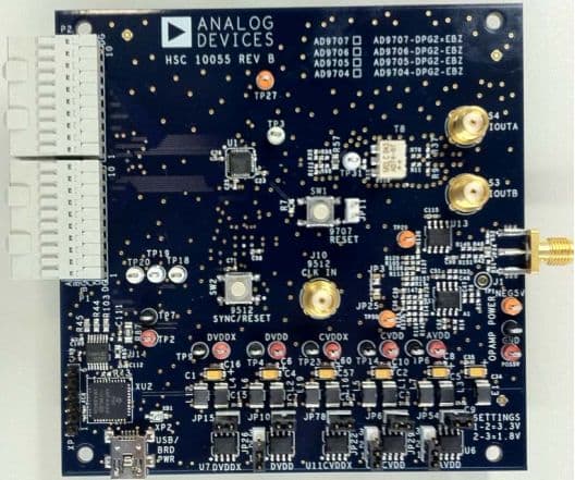 AD9705-DPG2-EBZ, Evaluation Board using AD9705 Single Channel, 10-Bit, 175 MSPS Digital to Analog Converter