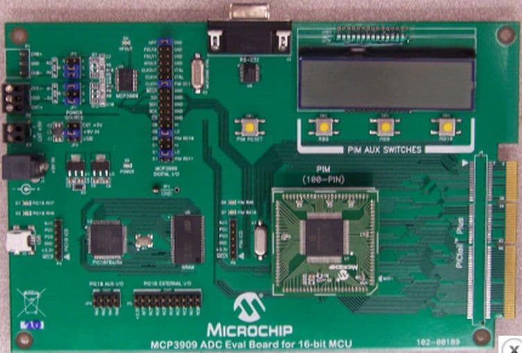 MCP3909EV-MCU16, ADC Evaluation Board for 16-Bit MCUs system provides the ability to evaluate the performance of the MCP3909 dual channel ADC