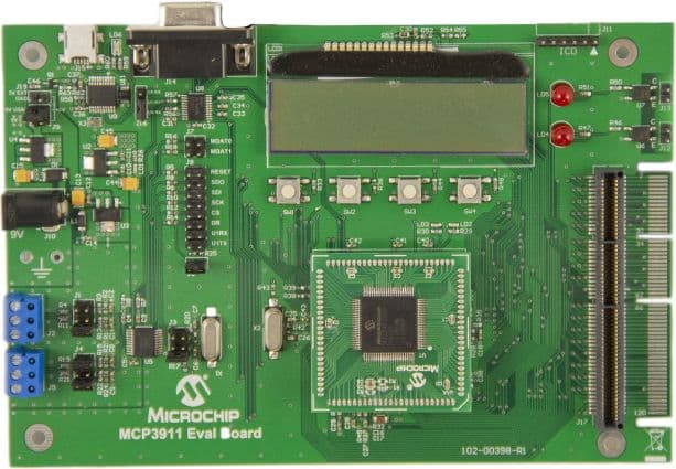 ADM00398, ADC Evaluation Board for 16-Bit MCUs system provides the ability to evaluate the performance of the MCP3911 dual-channel ADC