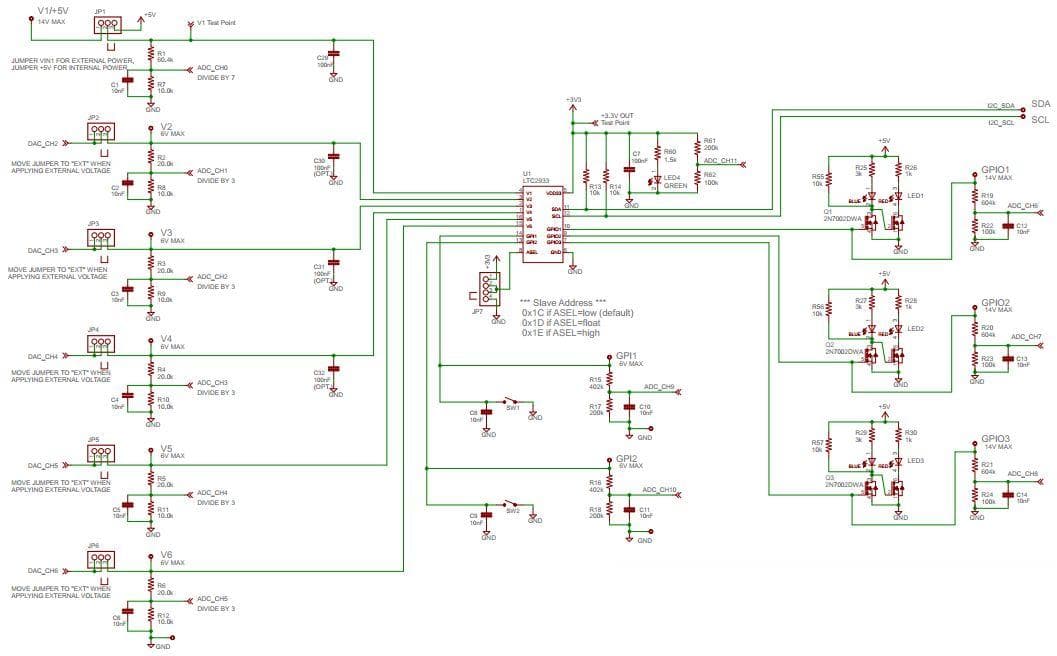 DC1633B, Demonstration Board Featuring the LTC2933 Programmable Hex Voltage Supervisor with EEPROM