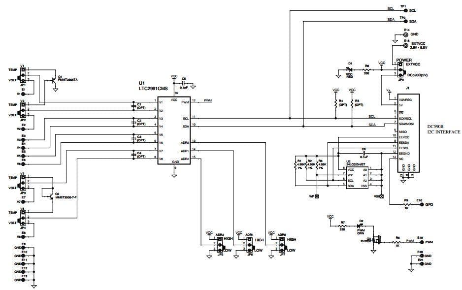 DC1785B, Demo Board Using LTC2991 I2C Temperature, Voltage and Current Monitor