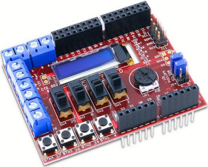 TDGL005, ChipKIT Basic I/O Shield is an input/output Expansion Board designed for use with ChipKIT MCU such as Uno32/Max32