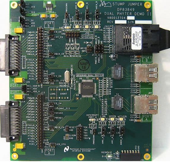 DP83849IFVS-EVK/NOPB, Evaluation Board using DP83849IFVS Basic product evaluation and customer demo board with FX