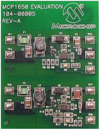 MCP1650EV, Evaluation Board using the MCP1650 Boost Controller demonstrates MCP1651 Boost Controller product family in two high-power, boost-converter applications