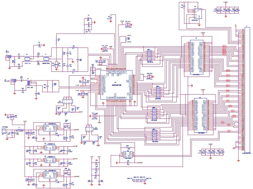 ADC16V130EB/NOPB, Evaluation Board for ADC16V130, 16-Bit, 130 MSPS AD Converter with LVDS Outputs