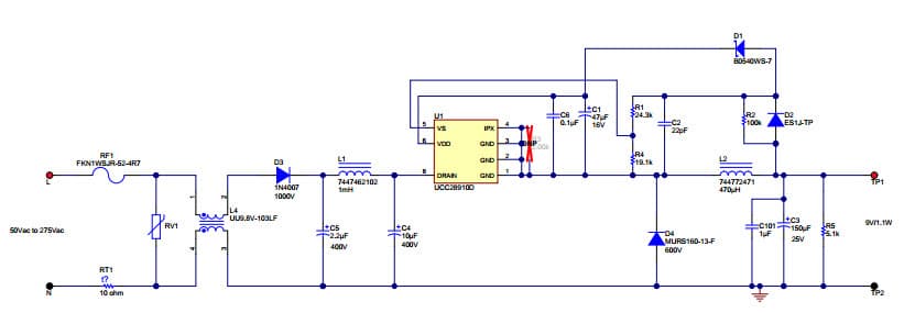 PMP9176, Ultra wide input voltage range AC-DC Buck converter using UCC28910