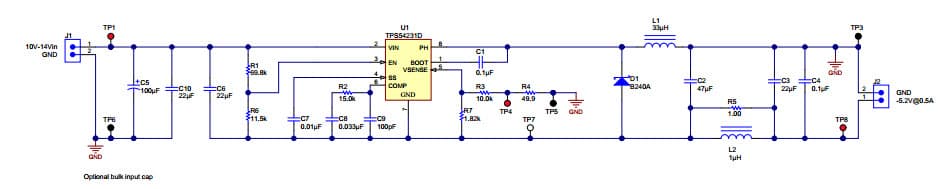 PMP9161, 10V to 14V Input,-5V/0.5A cost effective inverting buck-boost