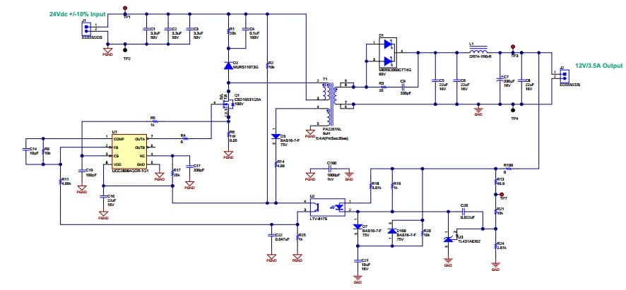 PMP2829, 24V Input,12V/3.5A Output CCM Flyback